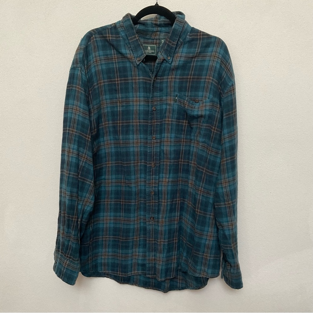 GH Bass and Company 100% Cotton Blue, Brown Plaid Button Down Size XXL